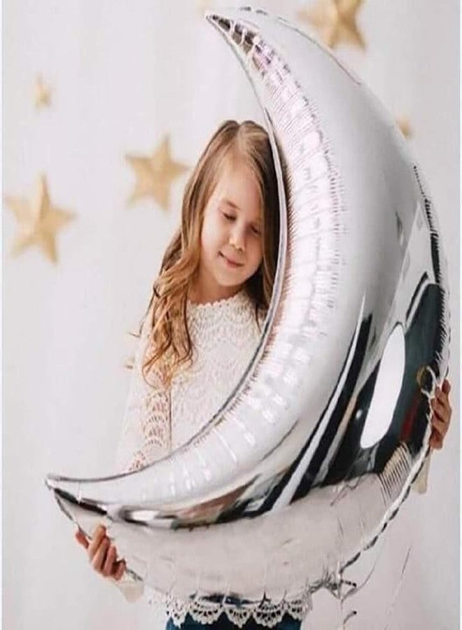 SOI Moon Shaped Silver Mylar Balloon - Pack of 1 | Birthday | Baby Shower | Wedding | Anniversary | Party Decoration - Image 1